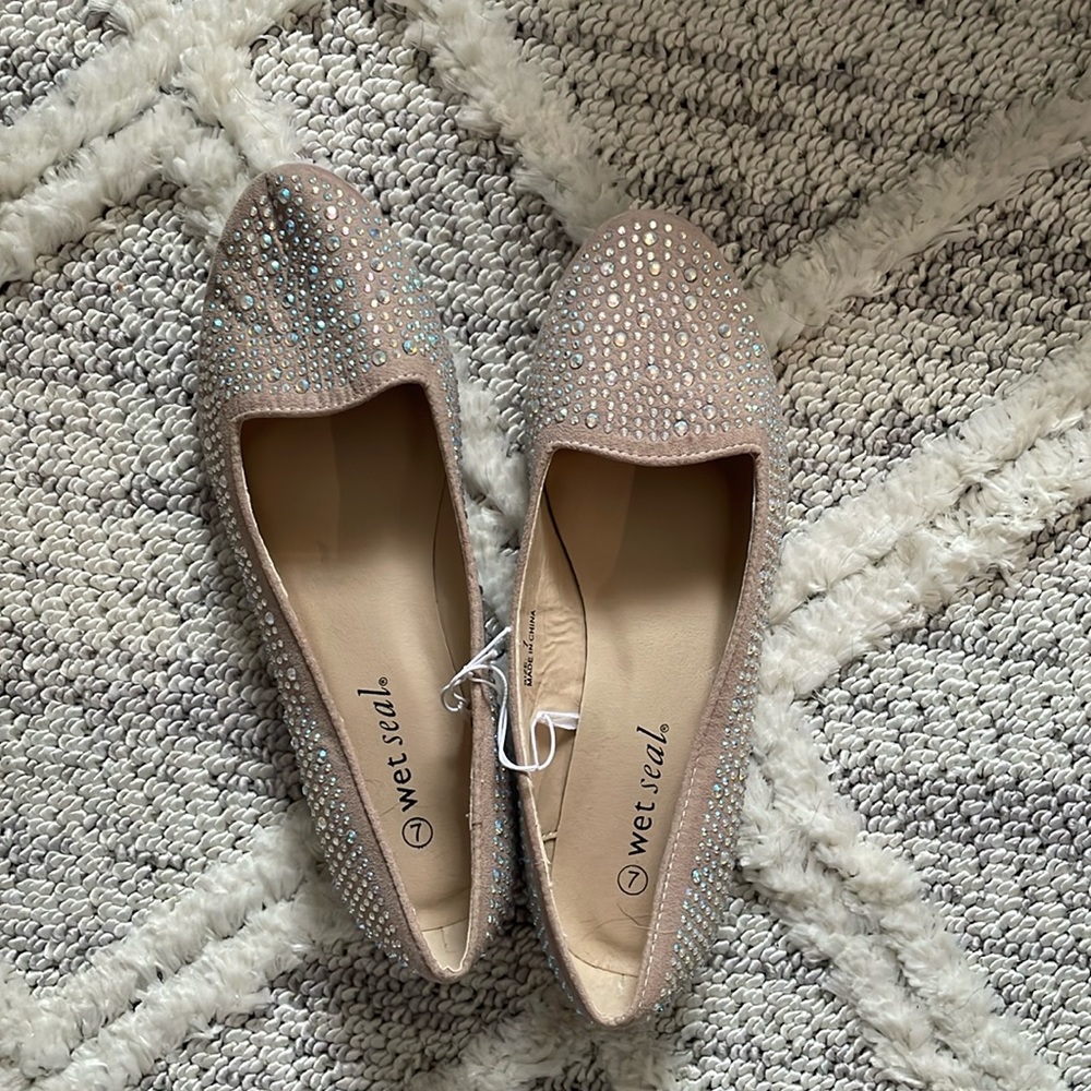 Wet Seal Blush Pink Rhinestone Flats